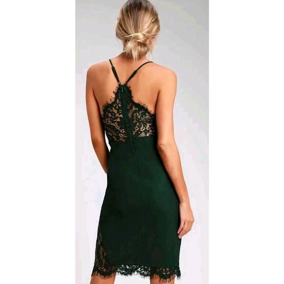 Lulus Only Want You Forest Green Lace Bodycon Dress Sz S Wedding Guest Christmas - Picture 8 of 8